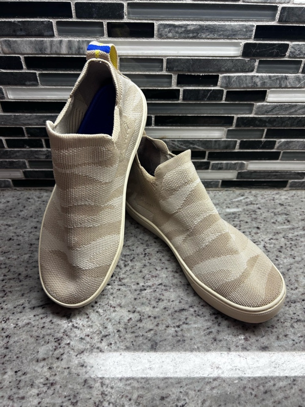 Rothy’s women’s Chelsea Slip-On Knit Sneakers in Beige/Tan - size 6